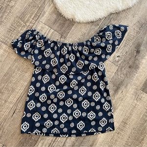 Promod Cotton Off the Shoulder Blue Top Small